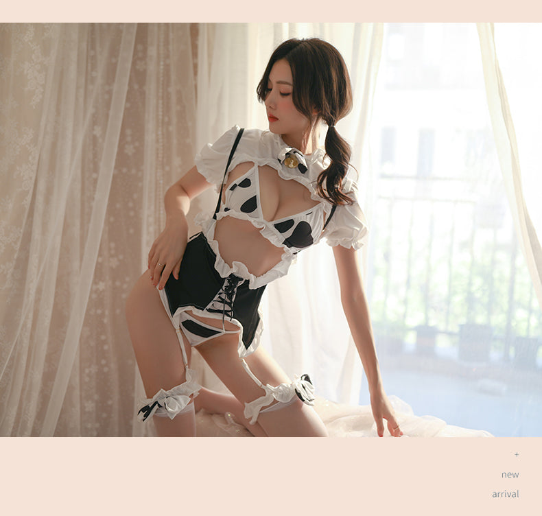 Cow Print Maid Themed Cosplay Complete Costume Set