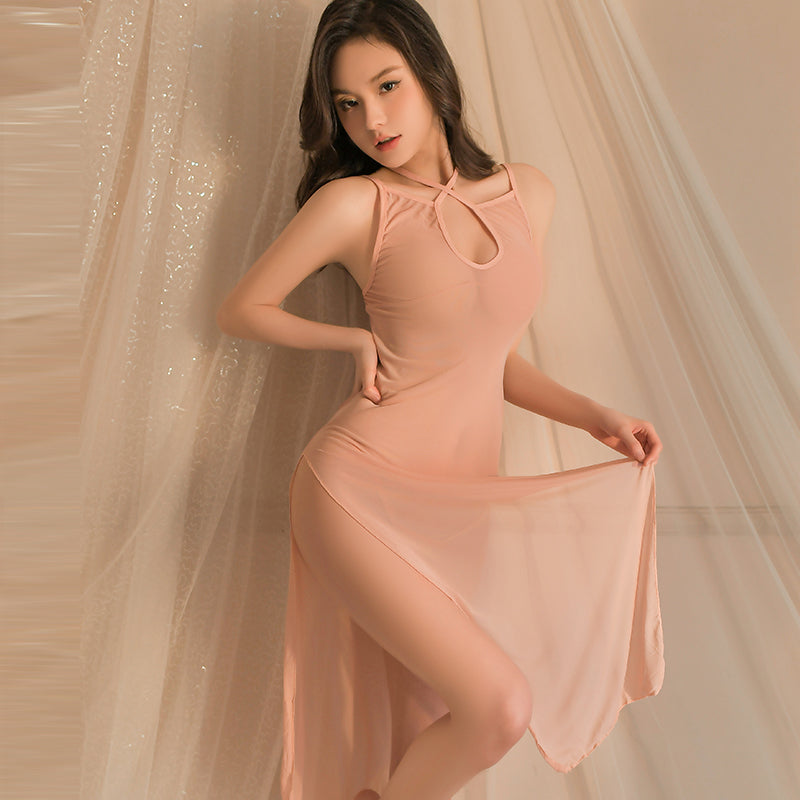 Sleeveless Halter Maxi Night Dress