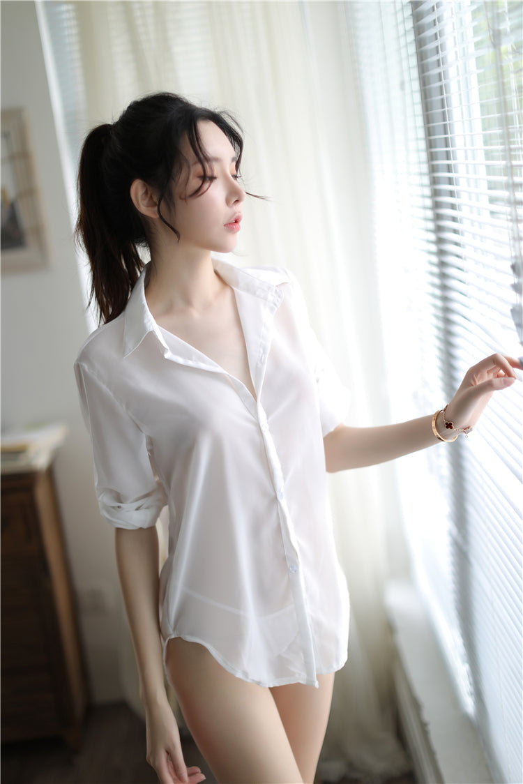 Oversized Lapel Shirt Night Loungewear Elegant Women Relax Outfit