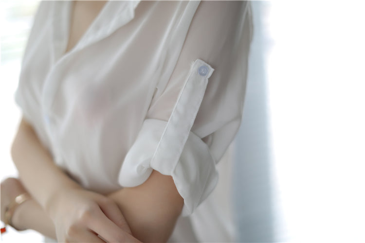 Oversized Lapel Shirt Night Loungewear Elegant Women Relax Outfit