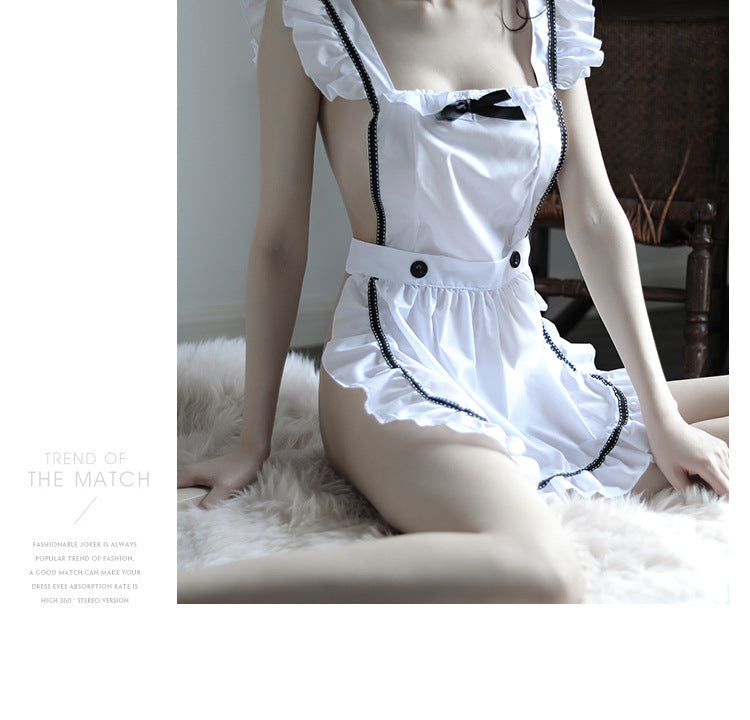 Ruffle Maid Apron Mini Outfit Two Tone Romantic Women Loungewear