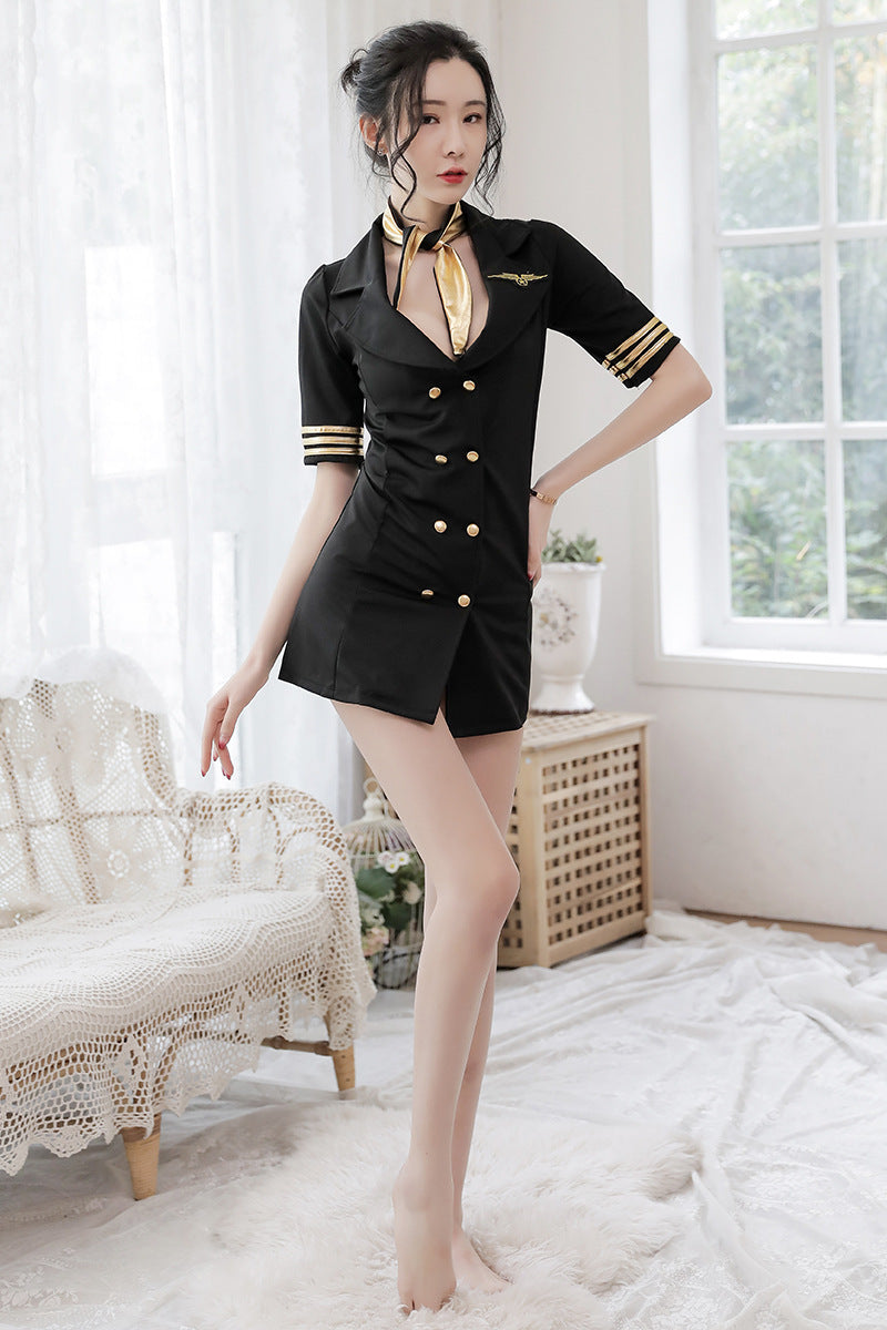 Black Pilot Cos Mini Dress Elegant Private Fashion Outfit