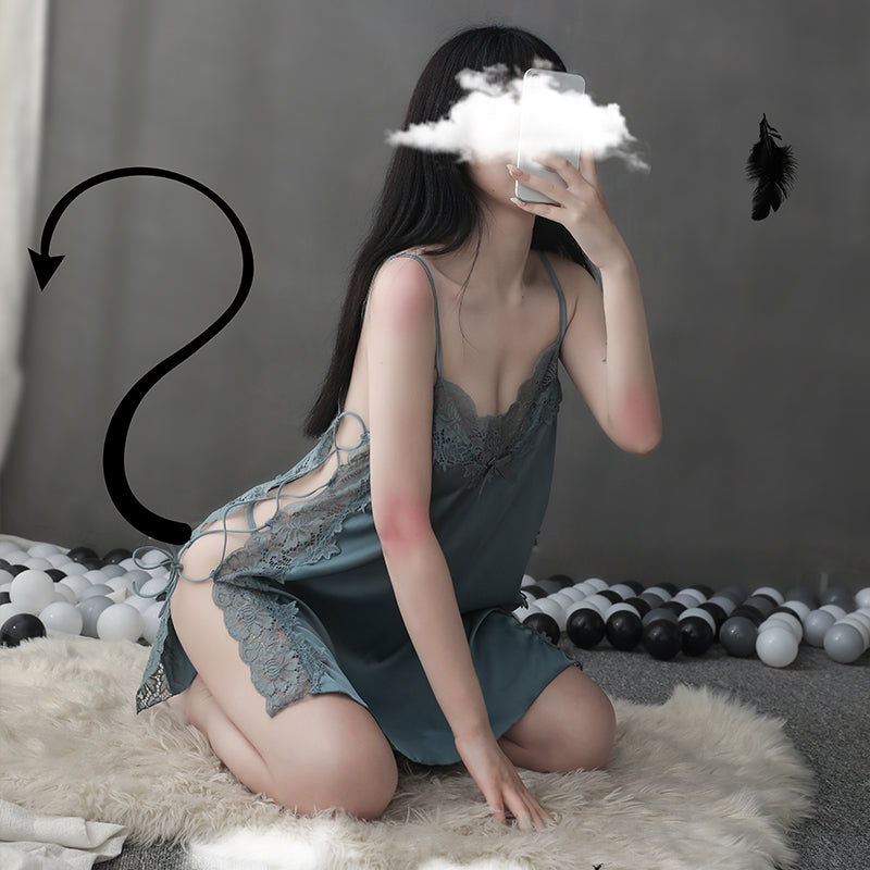 V-Neck Lace Trim Slip Nightgown Sleep Dress
