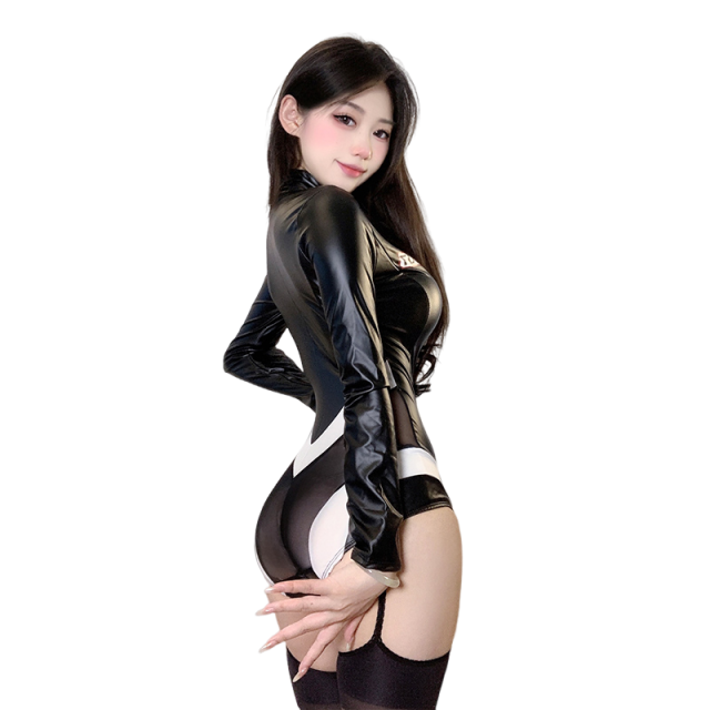 Black Motorcycle Cos Bodysuit Sporty Private Outfit