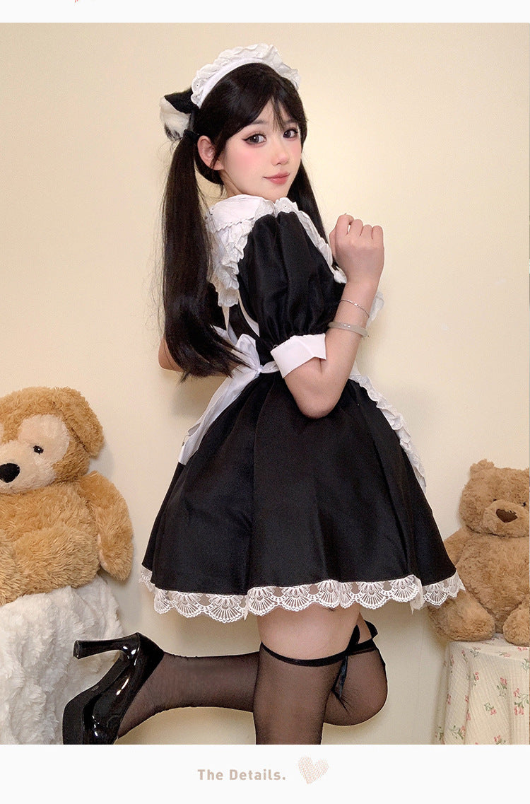 Classic Black White Maid Cos Dress Sweet Themed Private Outfit