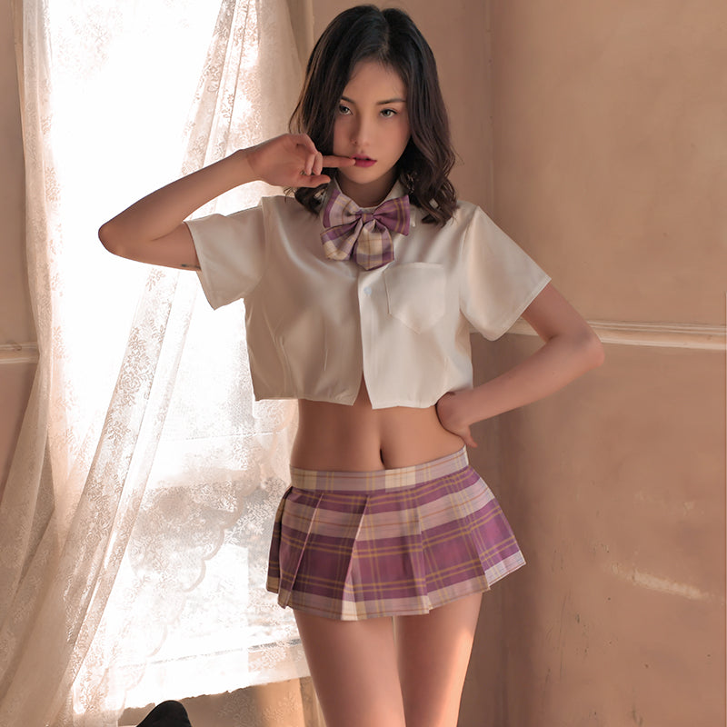 Plaid Skirt Student Two Piece Set Three Tones Youthful Women Loungewear