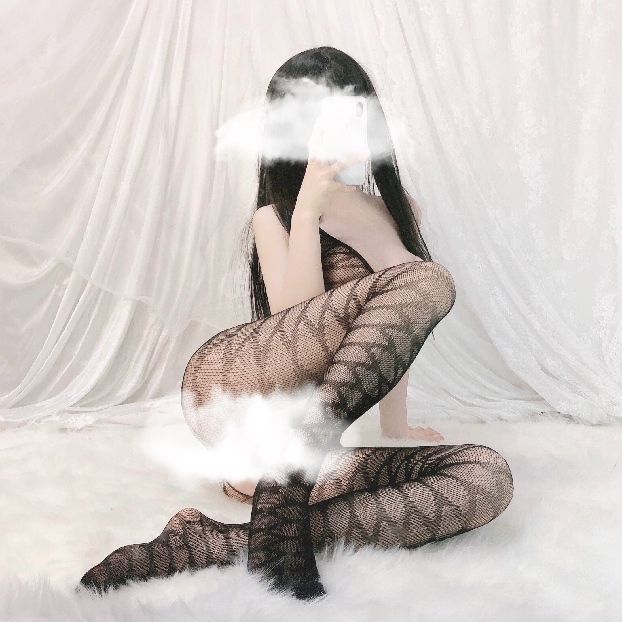 Black Pattern Mesh Bodysuit Outfit
