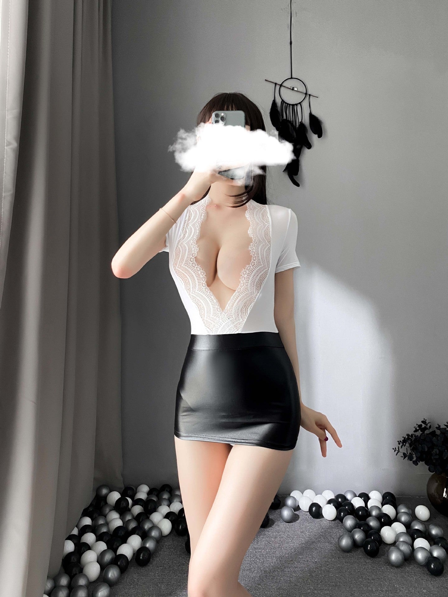 Deep V Spliced Mini Dress Two Tone Romantic Night Outfit
