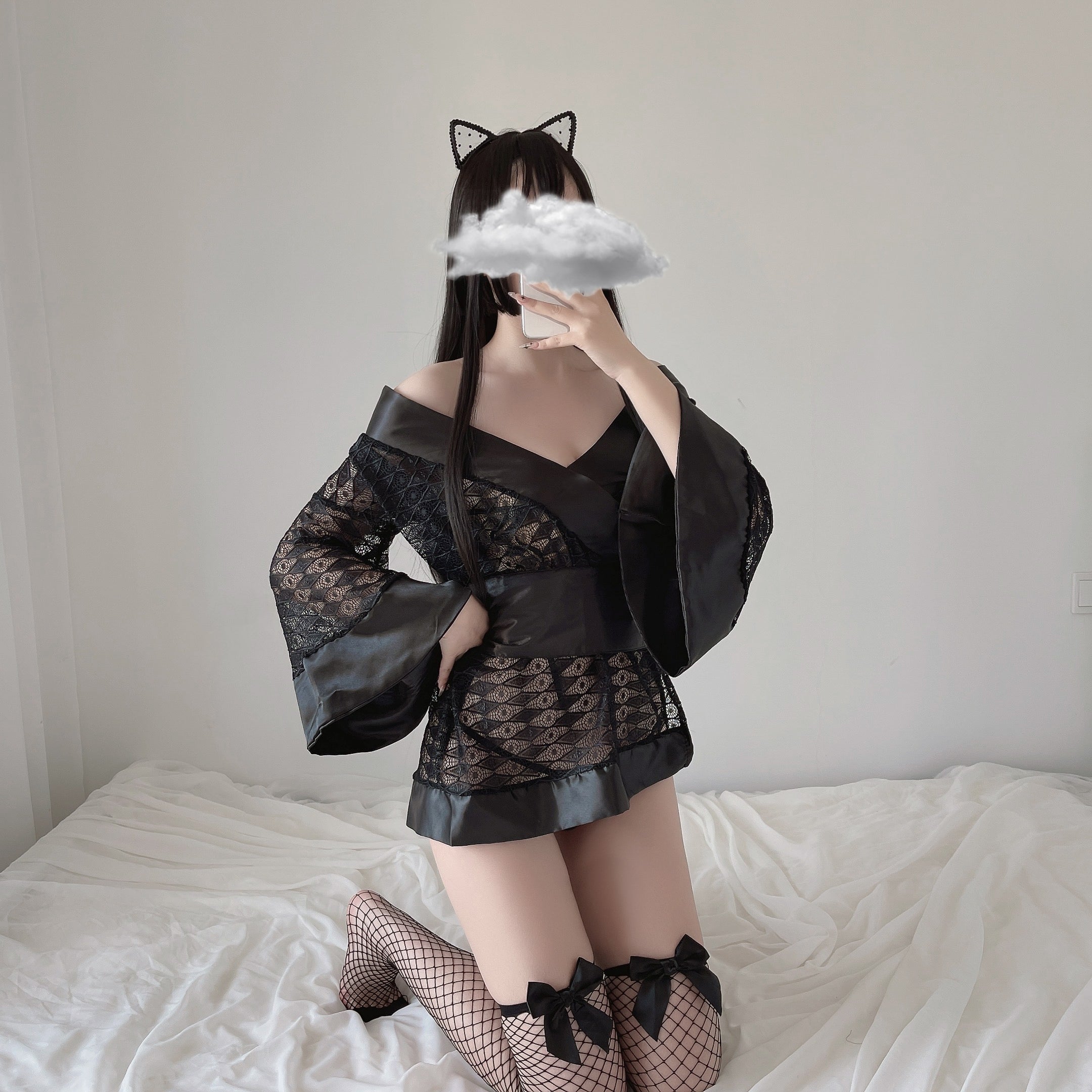 Black Kimono Style Cos Outfit Complete Private Costume Set