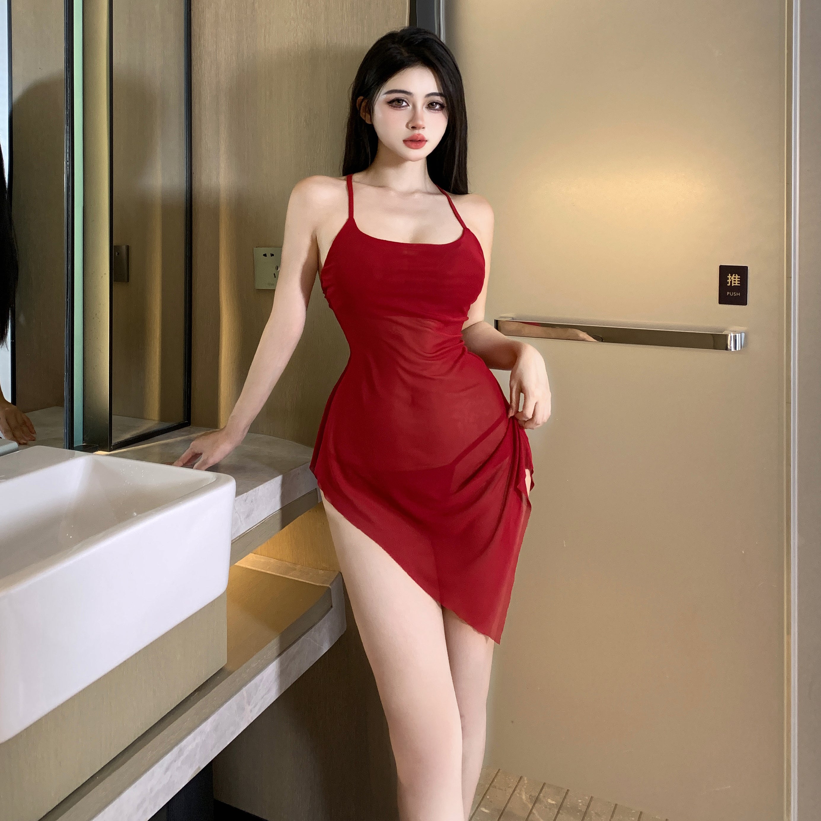 Slim Sling Asymmetric Hem Mini Slip Dress