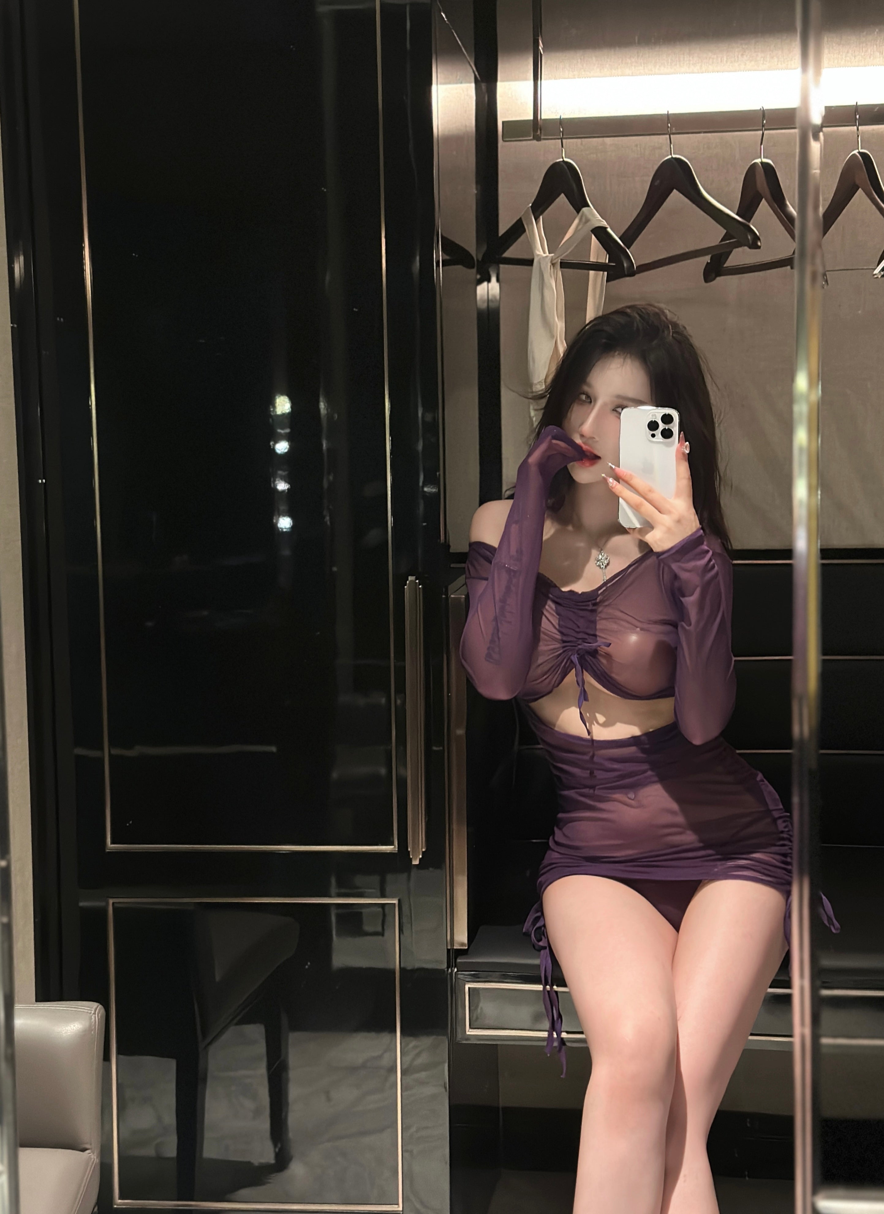 Purple Elegant Cutout Bodysuit Lingerie Outfit