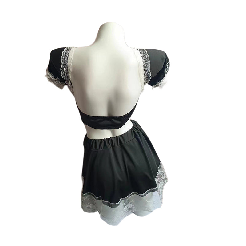 Maid Themed Lace Cosplay Outfit Set Black Elegant Private Loungewear