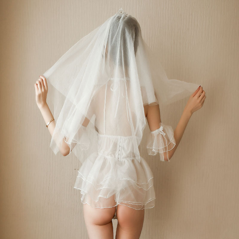 Bridal Veil Ruffle Mini Dress White Romantic Night Outfit
