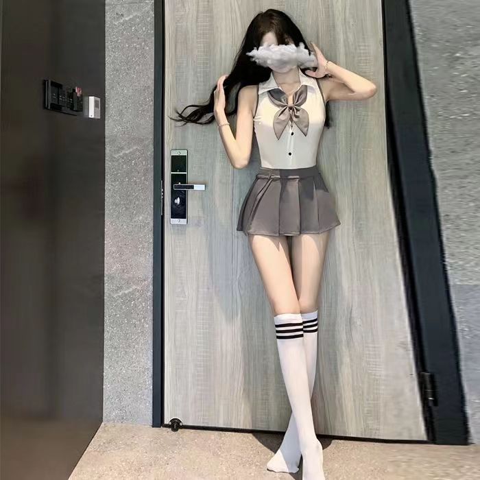 College Style Bow Two Piece Mini Skirt Private Outfit