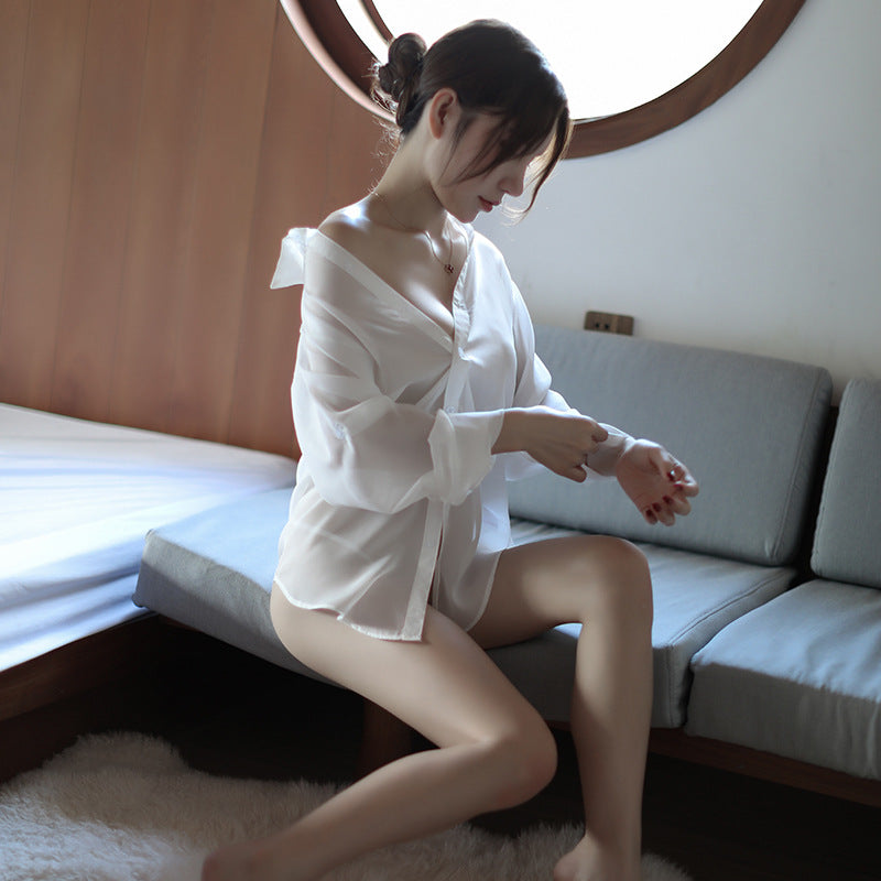 Oversized Lapel Shirt Night Loungewear Elegant Women Relax Outfit