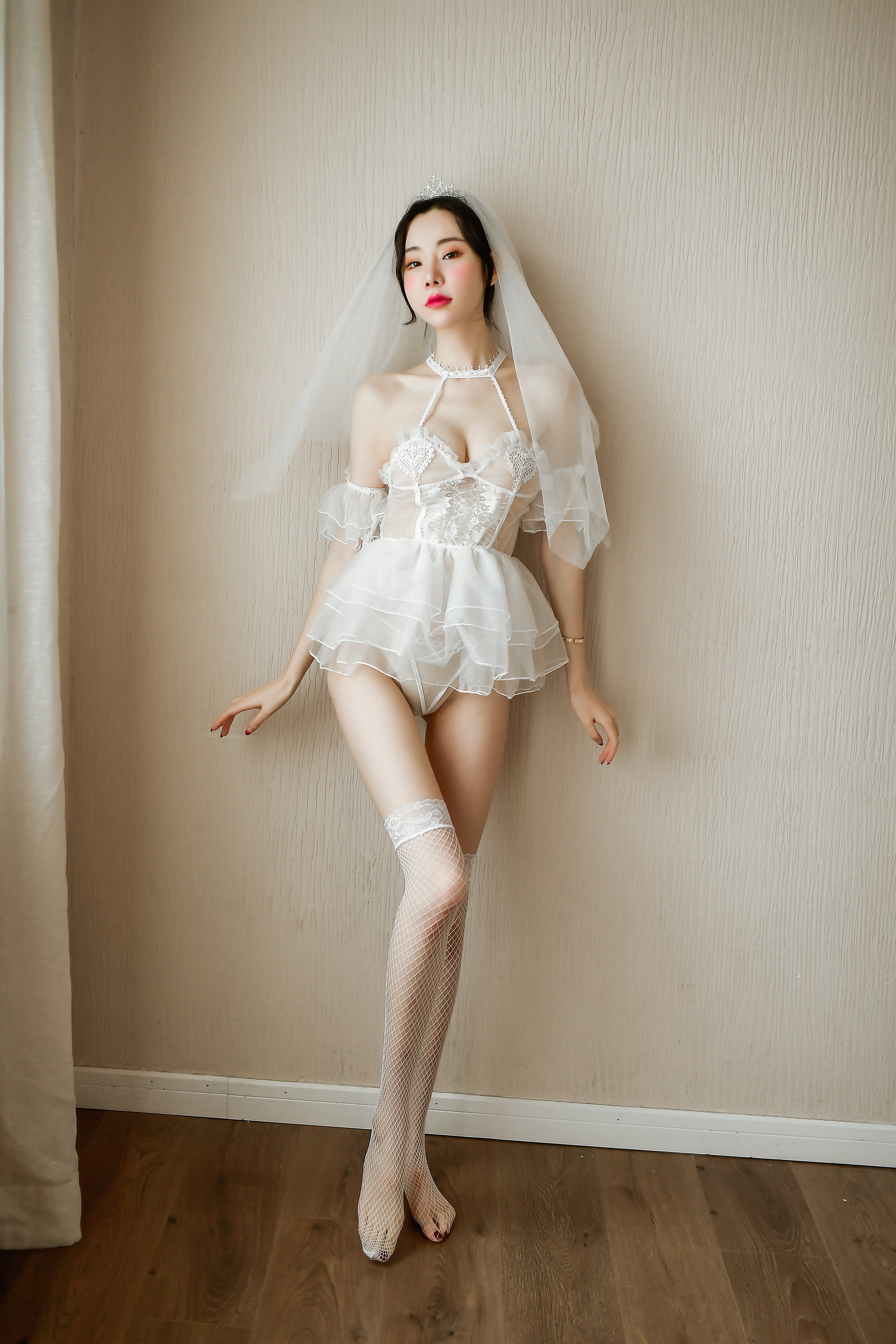 Bridal Veil Ruffle Mini Dress White Romantic Night Outfit