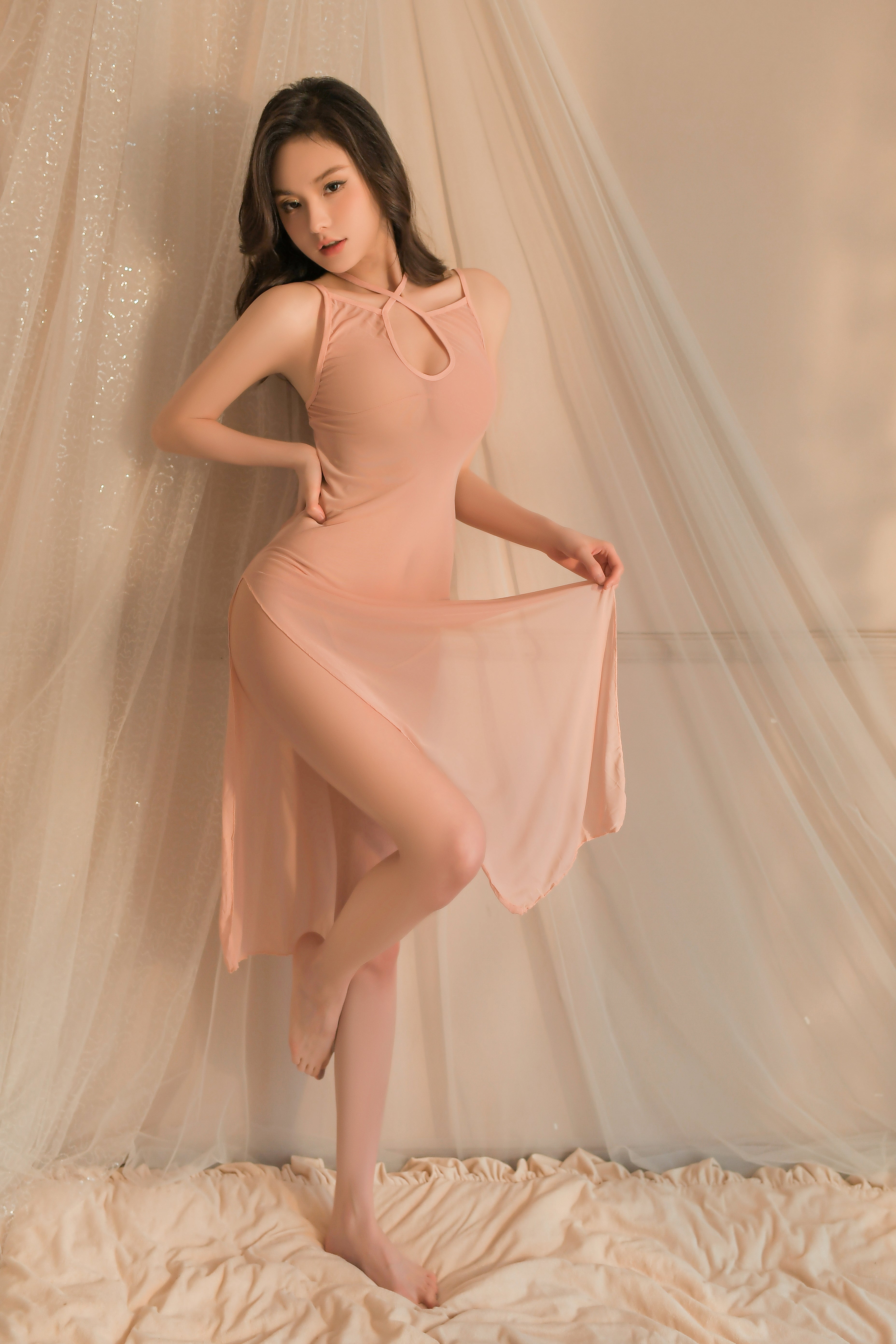 Sleeveless Halter Maxi Night Dress