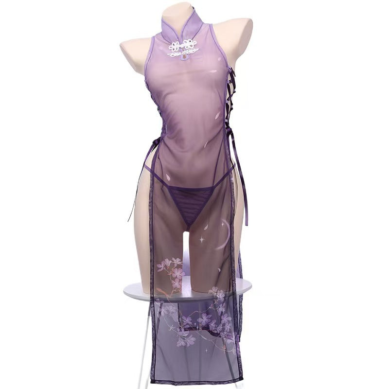 Chinese Style Floral Qipao Lingerie Sleep Dress